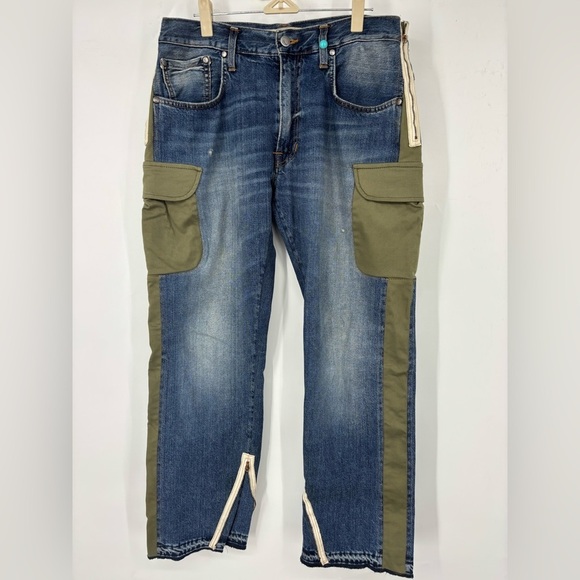 (+) PEOPLE Denim - NWOT +People Denim Patchwork Zipper Boyfriend Jean Blue Green 28